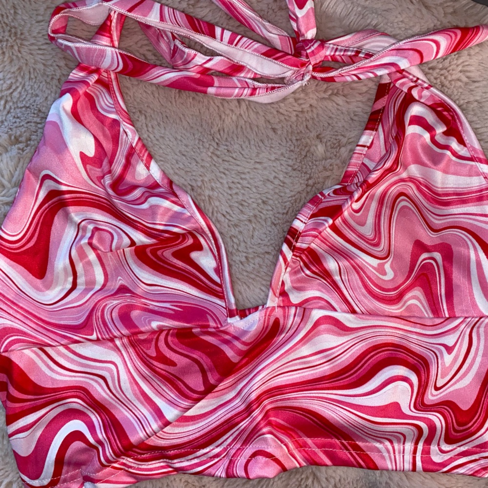 halter, pink crop top